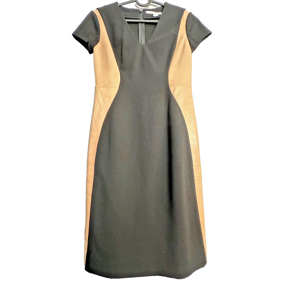 Diane von Furstenberg Black and Tan Leather Mosaic4 Women's Dress Size 2 - Picture 2 of 16